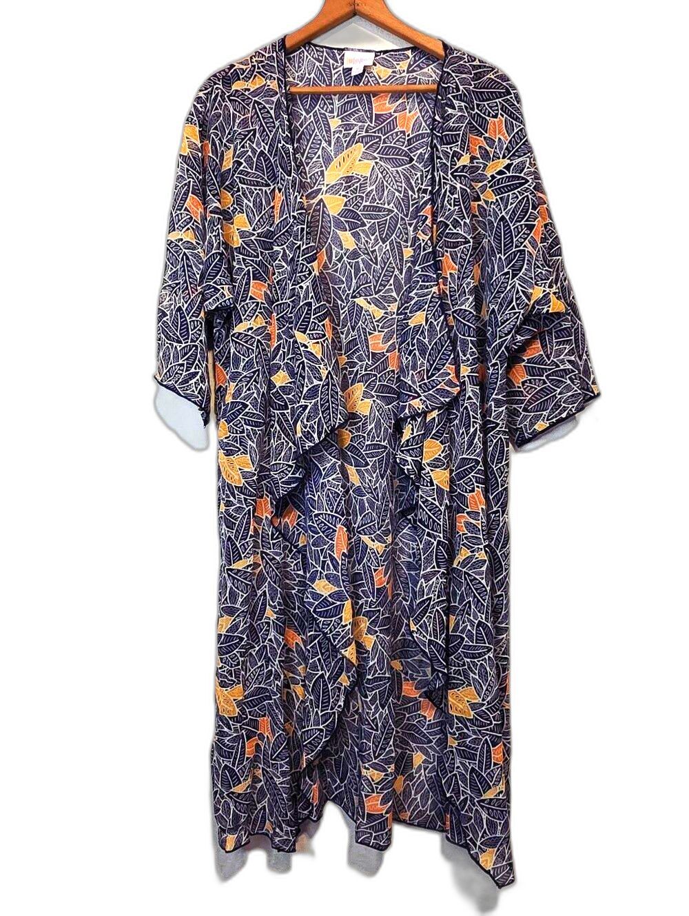 Lularoe Kimono Swim Cover Up Leaf Pattern Beach Resortwear Tropical Size Medium